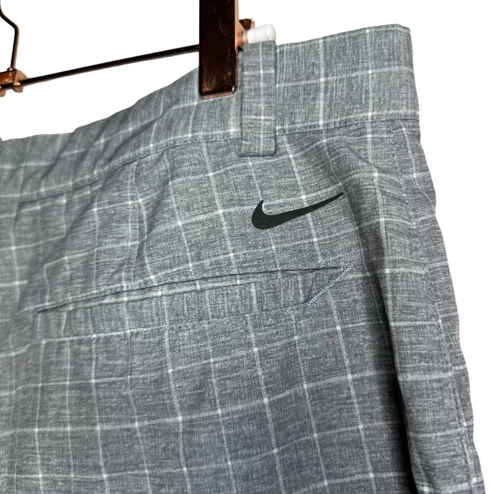 Nike Golf Shorts Size 34 Flat Front Gray Check Tour Performance Stretch Dri-Fit